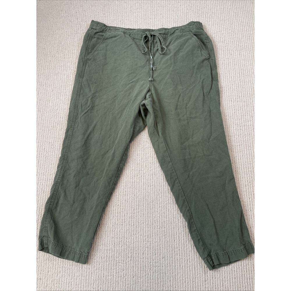 J Crew Denim Women's XL Linen Blend Pull On Cropped Pants Green Beach